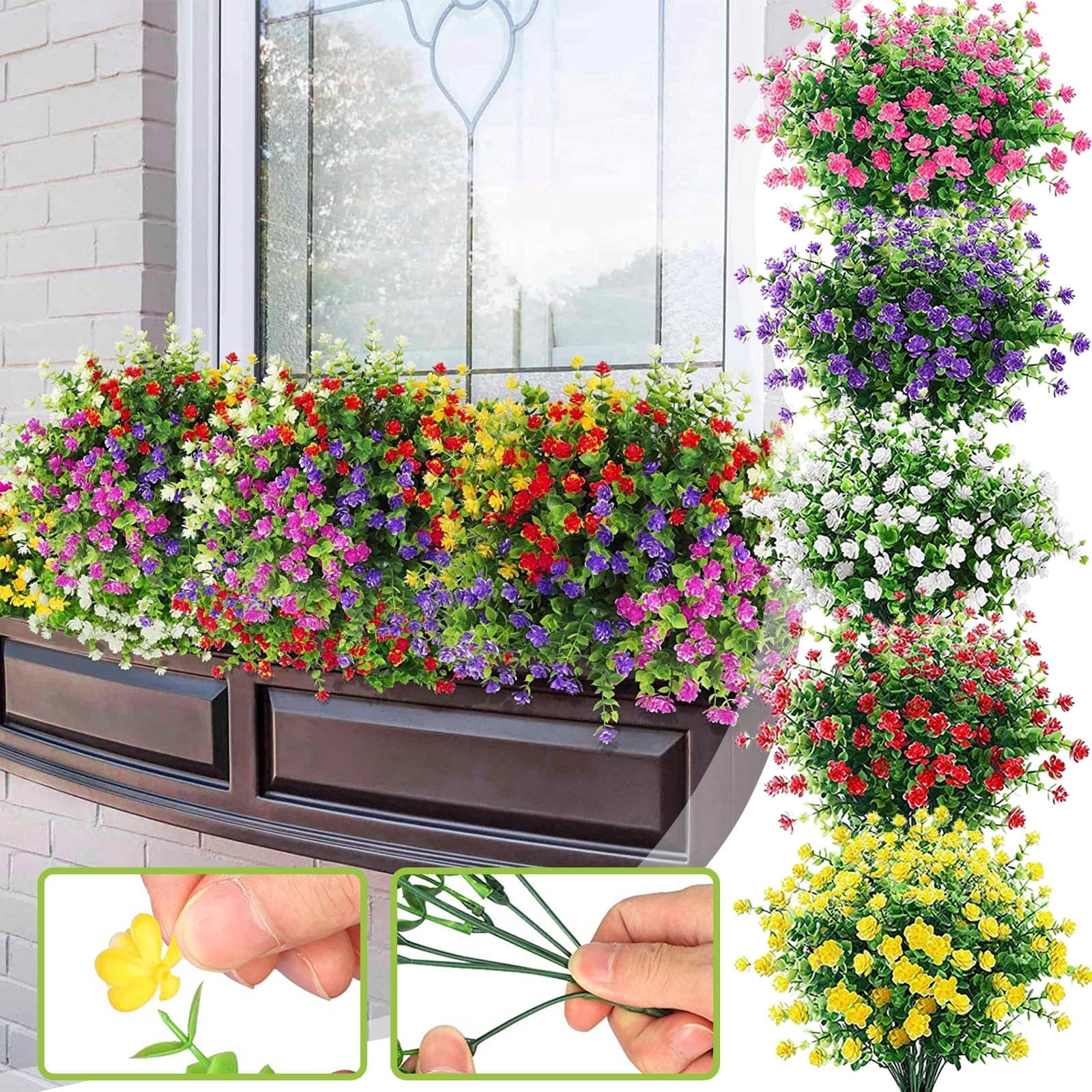 20 Bundles Artificial Flowers Outdoor, Faux Fake Flowers Plastic Floral Plants Spring Summer Decoration for for Spring Summer Garden Porch Window Patio Garden Decor, Multicolor
