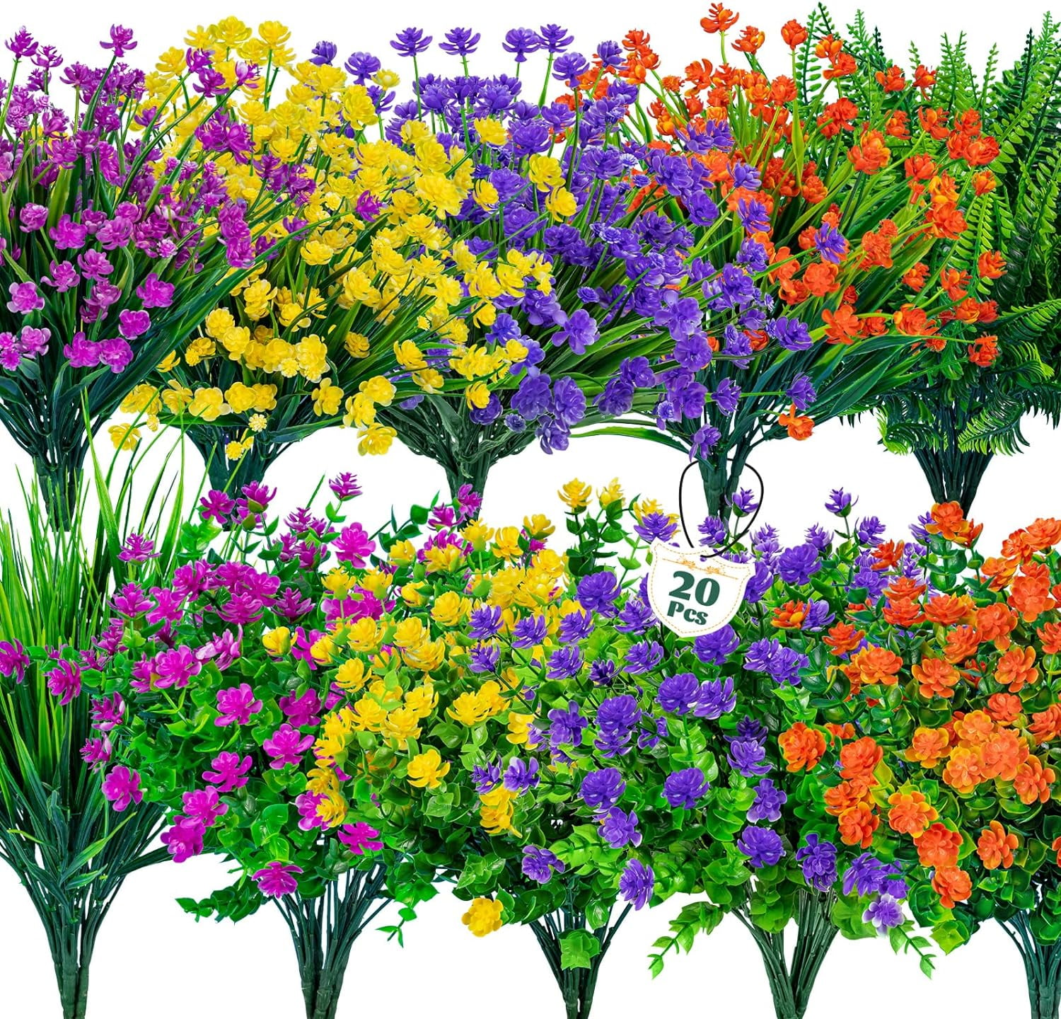 20 Bundles Artificial Flowers for Outdoor UV Resistant Fake Plants ...