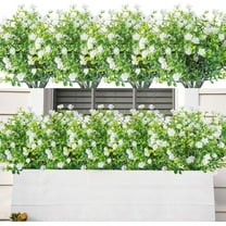 20 Bundles Artificial Flowers Outdoor UV Resistant Faux Flowers No Fade Fake Plastic Plants Garden Porch Window Box Decorating (Pure White) A