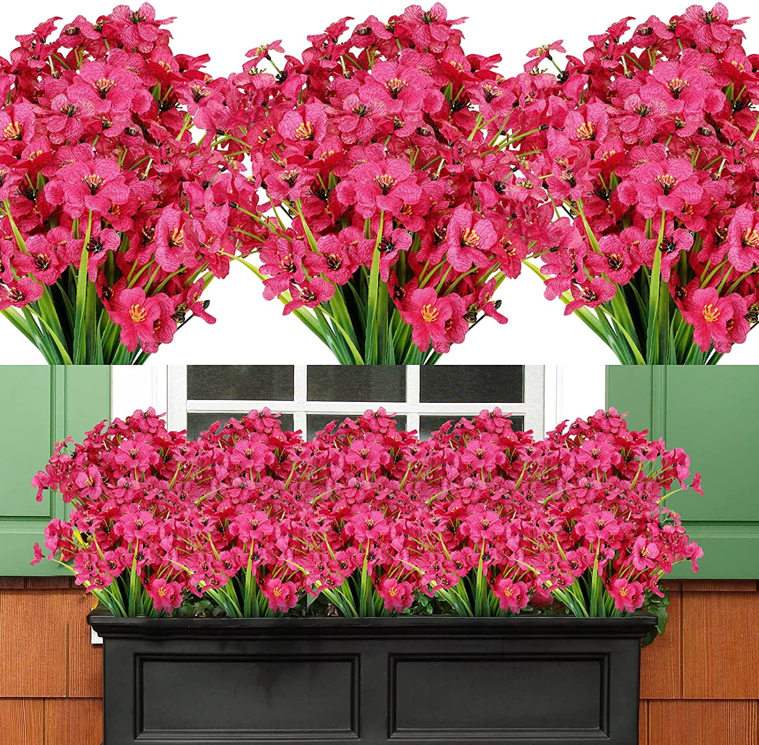20 Bundles Artificial Flowers Outdoor UV Resistant Faux Flowers No Fade Fake Plastic Plants Garden Porch Window Box Decorating (Pure White)