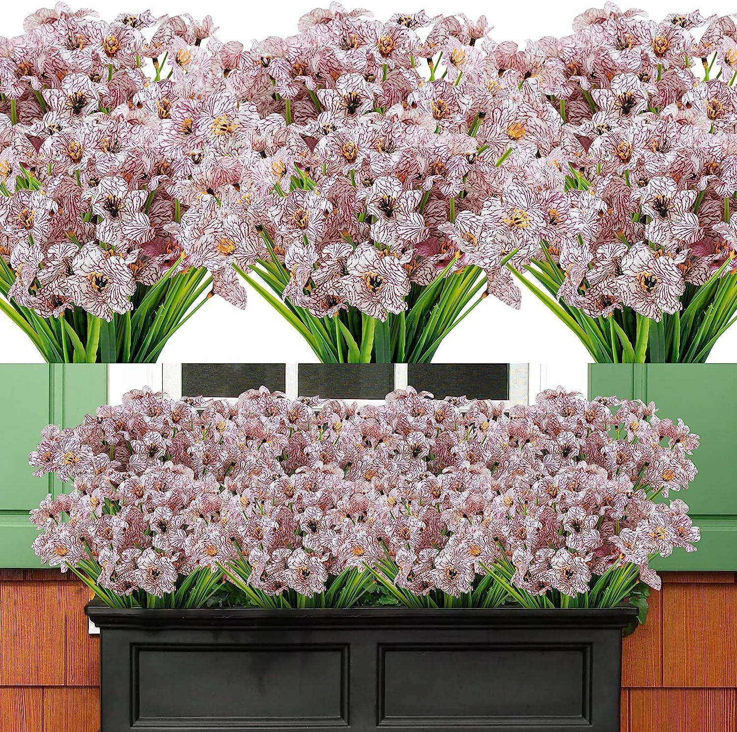 20 Bundles Artificial Flowers Outdoor UV Resistant Faux Flowers No Fade Fake Plastic Plants Garden Porch Window Box Decorating (Pure White)