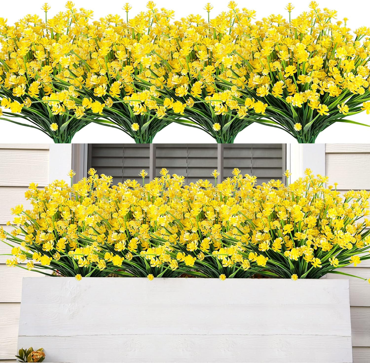20 Bundles Artificial Flowers Outdoor UV Resistant Faux Flowers No Fade Fake Plastic Plants Garden Porch Window Box Decorating (Pure White)