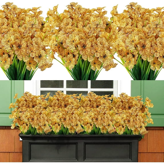 20 Bundles Artificial Flowers Outdoor UV Resistant Faux Flowers No Fade Fake Plastic Plants Garden Porch Window Box Decorating (Pure White)