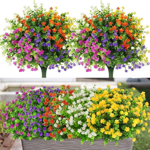 20 Bundles Artificial Flowers for Outdoors UV Resistant Boxwood Shrubs Artificial Eucalyptus Fake Plants Faux Plastic Greenery for Farmhouse Garden Home Indoor Outdoor Decoration (Mixed)