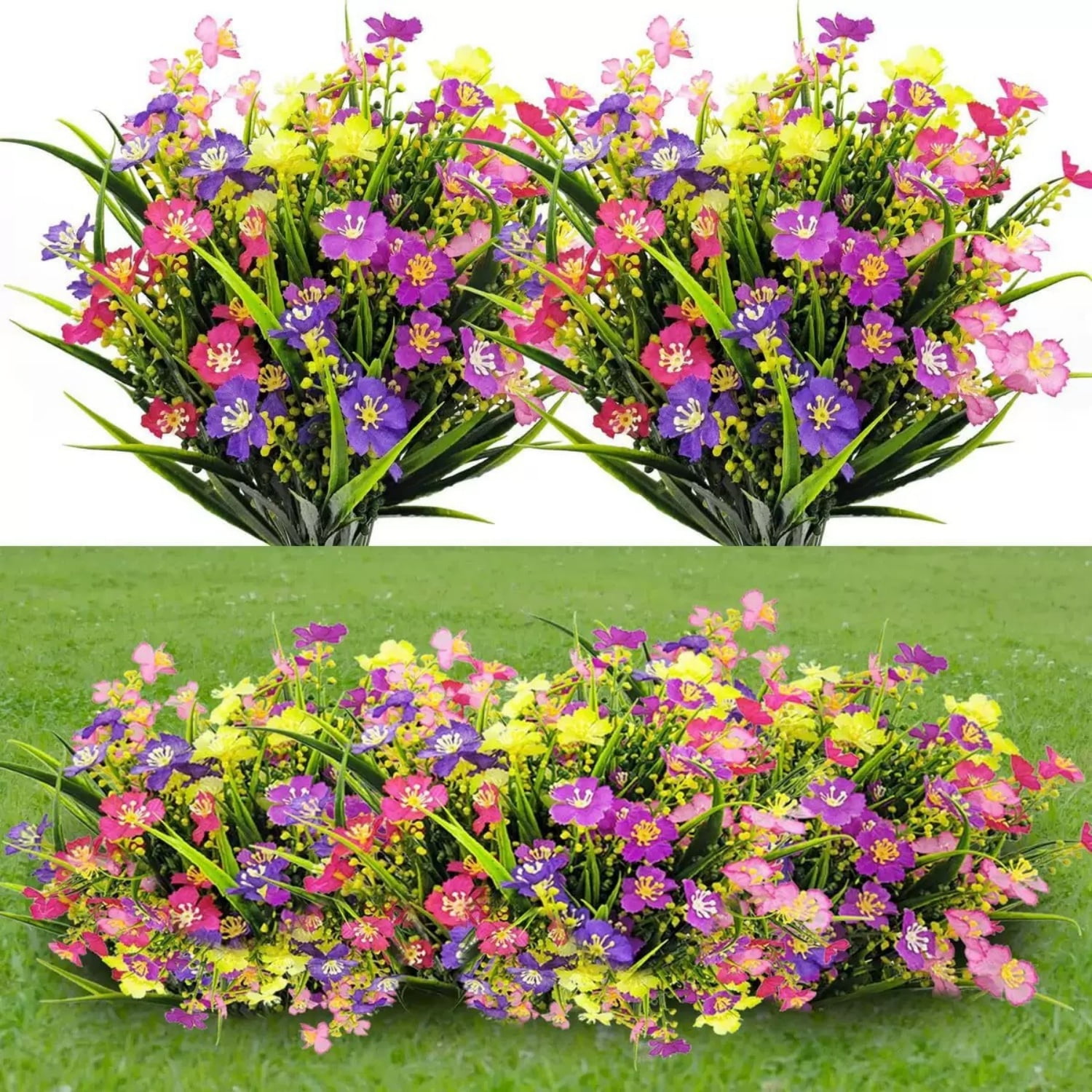 20 Bundles Artificial Flowers , Plastic UV Resistant Faux Plants for Indoor Outdoor Home Decor, Spring Summer Garden Porch Decoration (Multicolor)