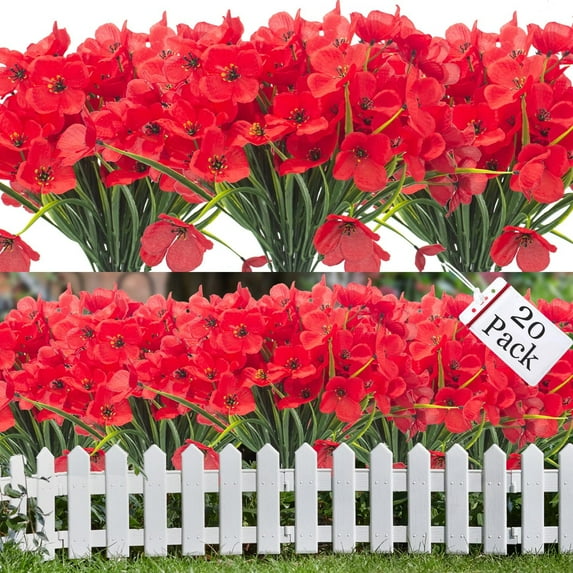 20 Bundles Artificial Flowers Silk Flowers Outdoor Decoration, UV Resistant Faux Outdoor Plastic Greenery Shrubs Plants Artificial Fake Flowers Hanging Planter Home Garden Decor(Yellow)