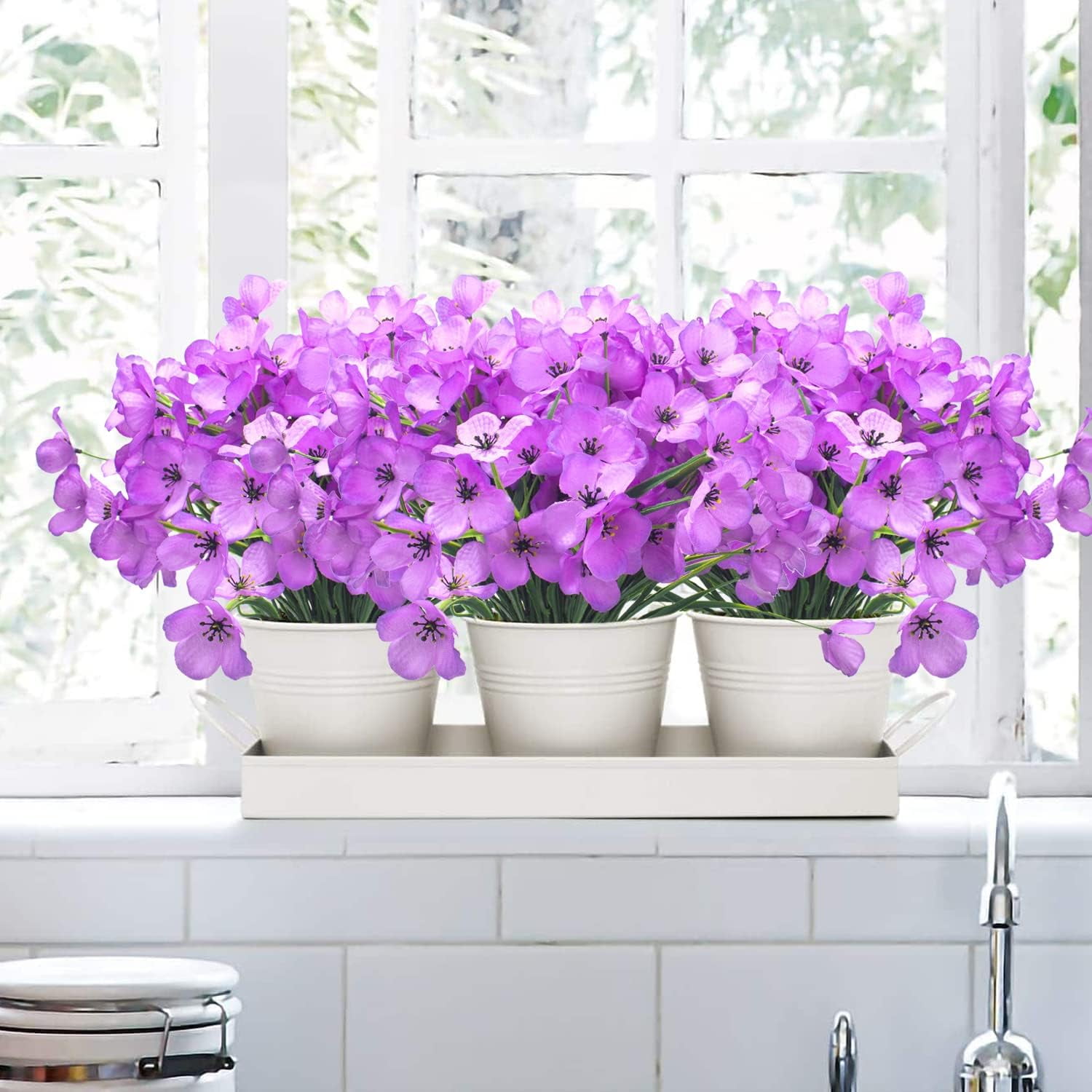 20 Bundles Artificial Flowers Silk Flowers Outdoor Decoration, UV Resistant Faux Outdoor Plastic Greenery Shrubs Plants Artificial Fake Flowers Hanging Planter Home Garden Decor(Yellow)