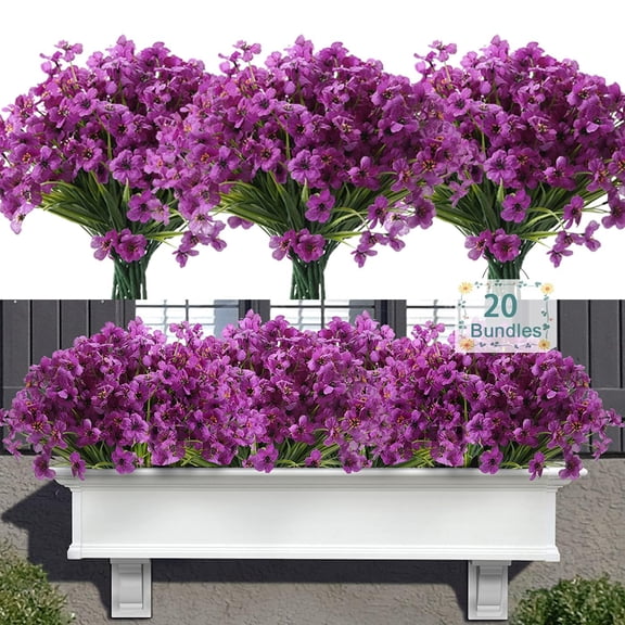 20 Bundles Artificial Flowers for Outdoors, UV Resistant Fake Flowers with Plastic Plants, Faux Silk Flowers