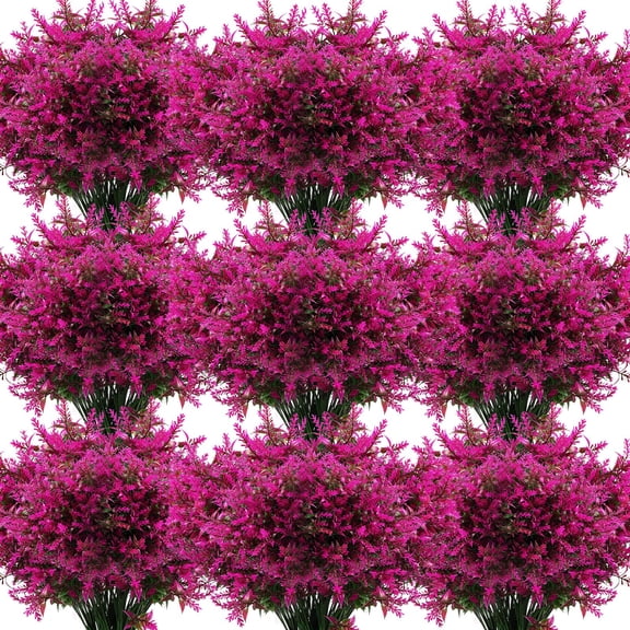 20 Bundles Artificial Lavender Flowers Fake Outdoor Flowers UV Resistant Plastic Artificial Plants Fake Shrubs Flowers Greenery Bushes for Garden Home Porch Box Wedding Decor (Fuchsia)