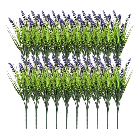 20 Bundles Artificial Lavender Stems, UV Resistant Purple Lavender Bouquet, Weatherproof Wheat Grass Floral Picks for Home Wedding Garden Patio Outdoor Decor