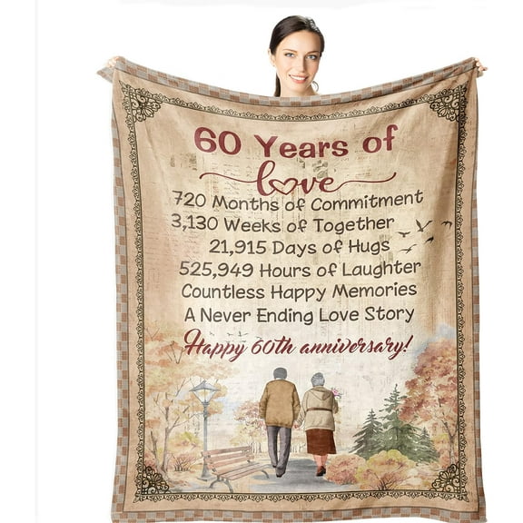60th Anniversary Wedding Gifts for Couple Parents Wife Husband Diamond Wedding Blanket 60"x 50" Throw Blankets for Mom Dad Grandparents 60 Years of Marriage Celebration Gift Ideas