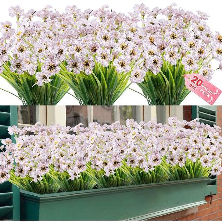 20 Bundles Artificial Outdoor Flowers UV Resistant Fake Flowers No Fade Faux Plastic Greenery Shrubs Garden Porch Window Box Decorating