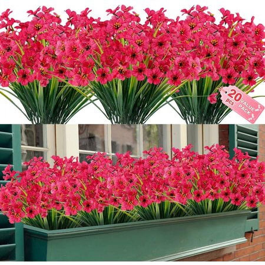 20 Bundles Artificial Outdoor Flowers UV Resistant Fake Flowers No Fade Faux Plastic Greenery Shrubs Garden Porch Window Box Decorating