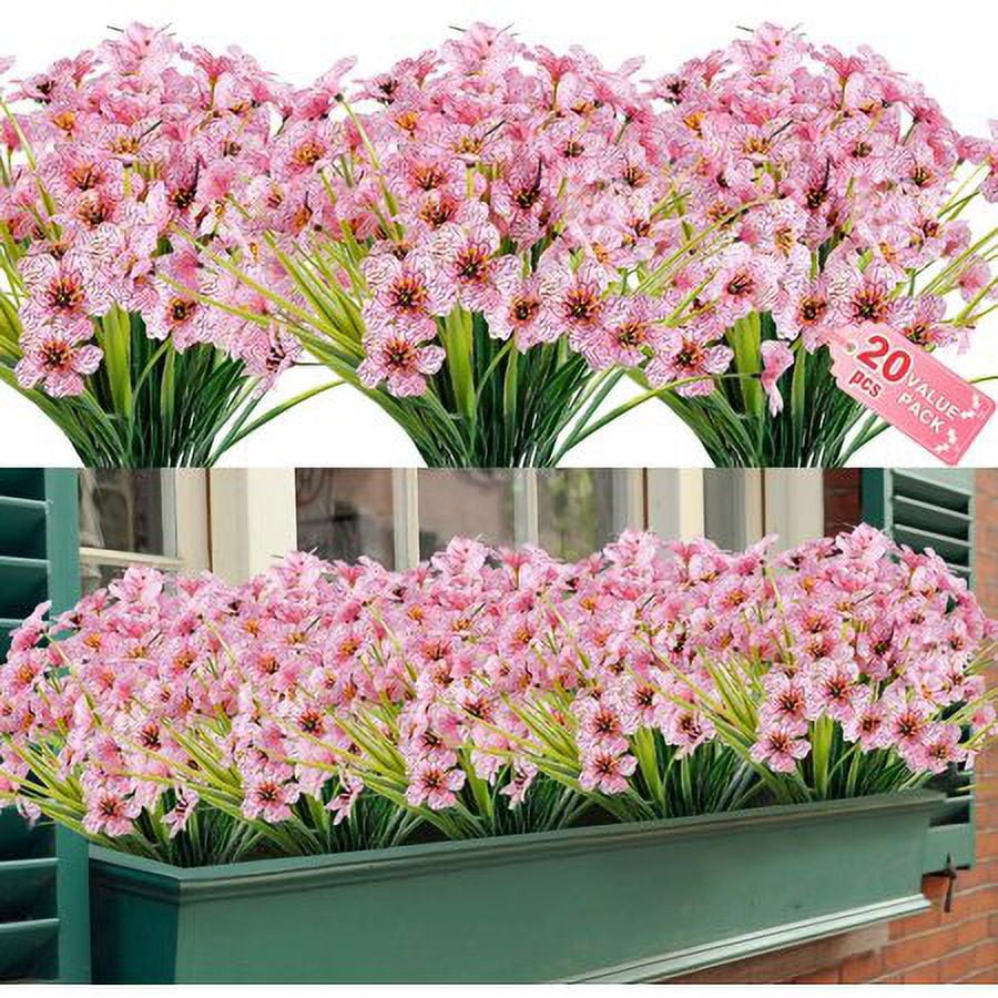 20 Bundles Artificial Outdoor Flowers UV Resistant Fake Flowers No Fade Faux Plastic Greenery Shrubs Garden Porch Window Box Decorating