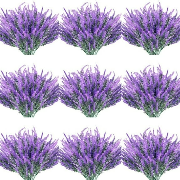 20 Bundles Artificial spring Lavender Flowers Outdoor UV Resistant Fake Flowers No Fade Faux Plastic Plants Garden Porch Window Box Decorating (Classic Purple)