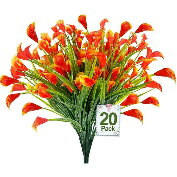 20 Bundles Calla Lily (500 Heads) Artificial Flowers for Outdoors, UV Resistant Faux Fake Plants Plastic Summer Flower Indoor Outside Hanging Planter Home Garden Porch Decor (White)