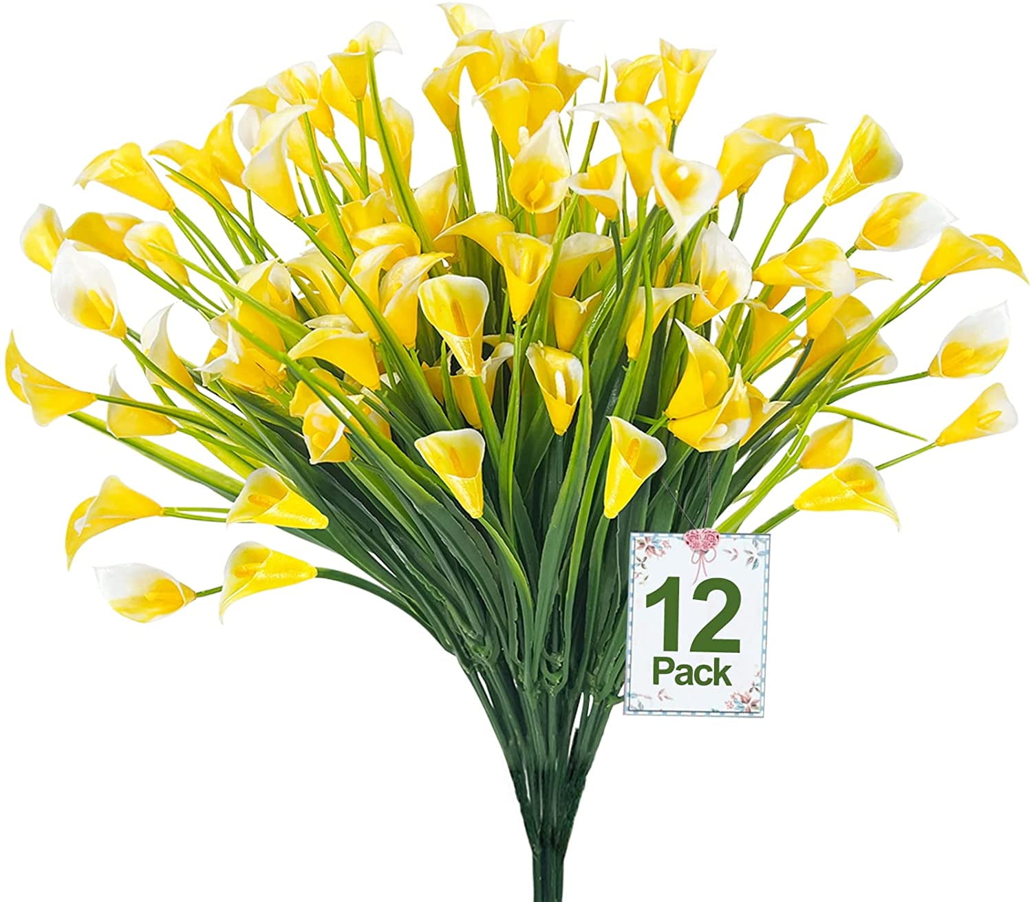 20 Bundles Calla Lily (500 Heads) Artificial Flowers for Outdoors, UV Resistant Faux Fake Plants Plastic Summer Flower Indoor Outside Hanging Planter Home Garden Porch Decor (White)