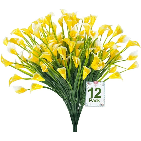 20 Bundles Calla Lily (500 Heads) Artificial Flowers for Outdoors, UV Resistant Faux Fake Plants Plastic Summer Flower Indoor Outside Hanging Planter Home Garden Porch Decor (White)