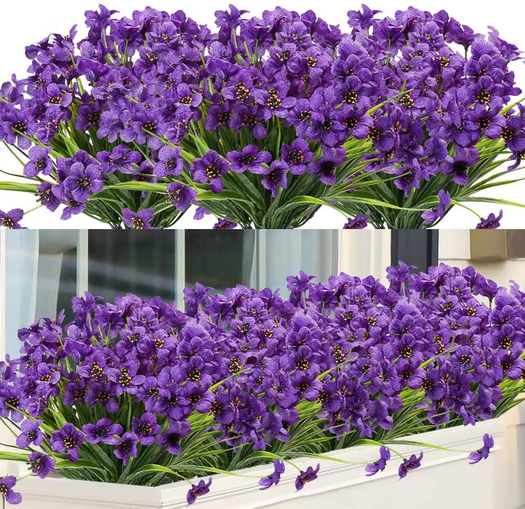20 Bundles Outdoor Artificial Flowers UV Resistant No Fade Fake Violet Flowers for Indoor Outside Hanging Plants Garden Patio Porch Window Box Home Wedding Farmhouse Decor (Blue)