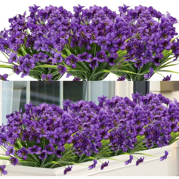 20 Bundles Outdoor Artificial Flowers UV Resistant No Fade Fake Violet Flowers for Indoor Outside Hanging Plants Garden Patio Porch Window Box Home Wedding Farmhouse Decor (Blue) A