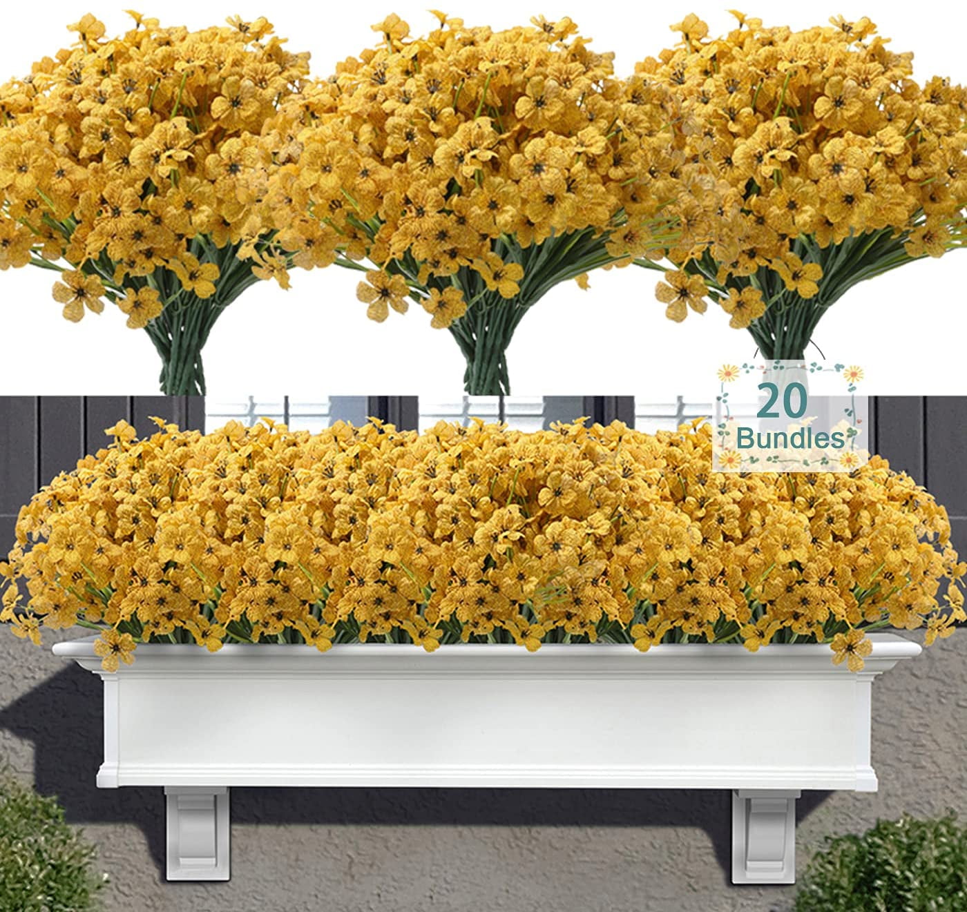 20 Bundles Outdoor Artificial Flowers, UV Resistant Fake Flower with Plastic Plants Faux Silk Flower for Outside Front Porch Hanging Planter Christmas Decoration