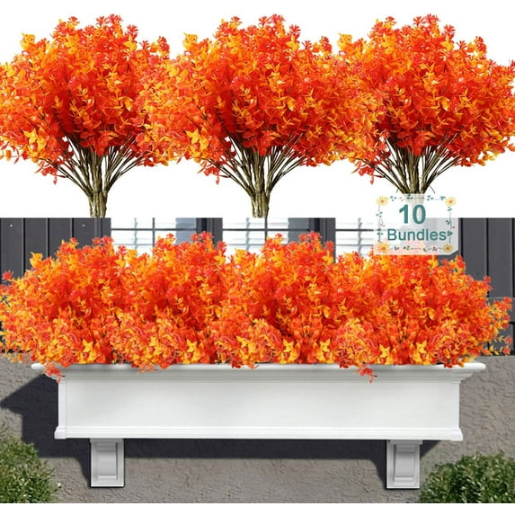 20 Bundles Outdoor Artificial Flowers, UV Resistant Fake Flower with Plastic Plants Faux Silk Flower for Outside Front Porch Hanging Planter Christmas Decoration