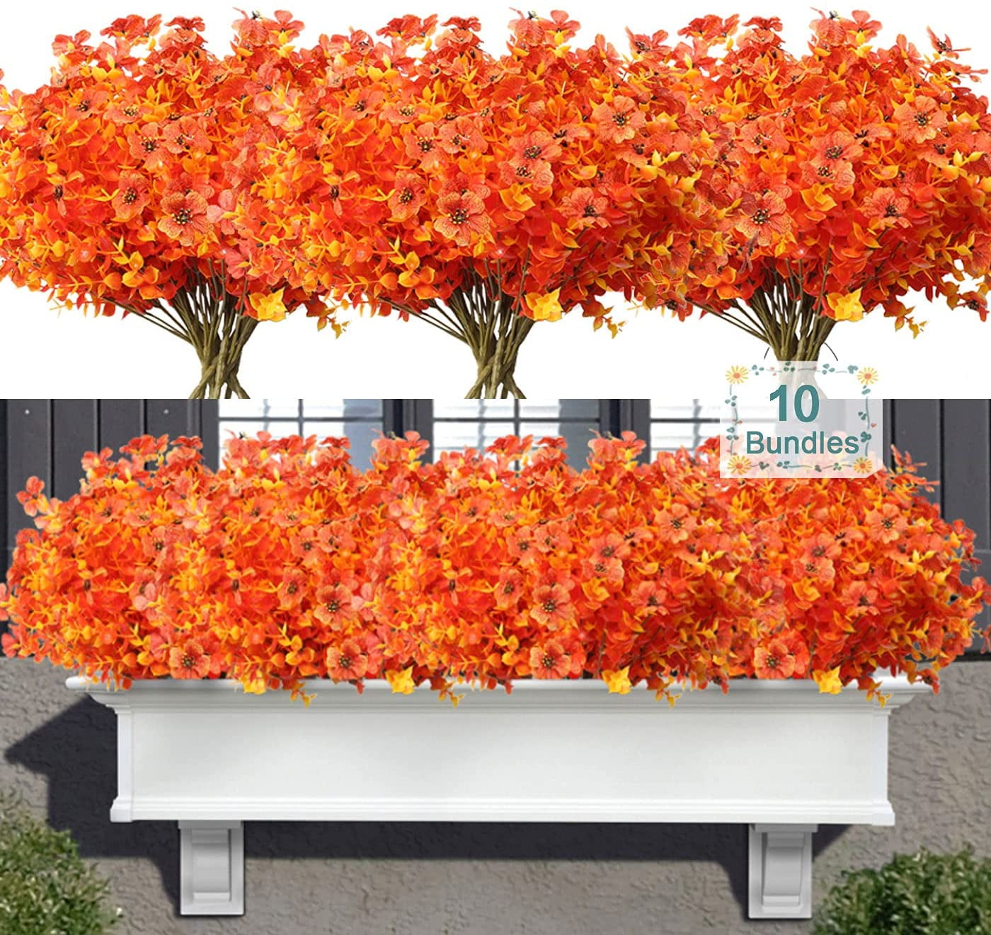 20 Bundles Outdoor Artificial Flowers, UV Resistant Fake Flower with Plastic Plants Faux Silk Flower for Outside Front Porch Hanging Planter Christmas Decoration