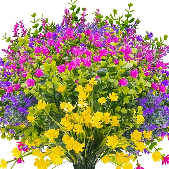 20 Bundles Artificial Fake Flowers, UV Resistant Faux Flowers Arrangement, Fake Plants Greenery Shrubs for Indoor Outdoors, Window Box Farmhouse (5 Colors)