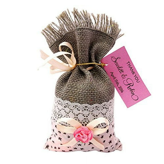 20 Burlap Drawstring Gift Bag Small Jute Pouch Wedding Party Rustic Favor Bags With Personalized Tags 4"x6.5"