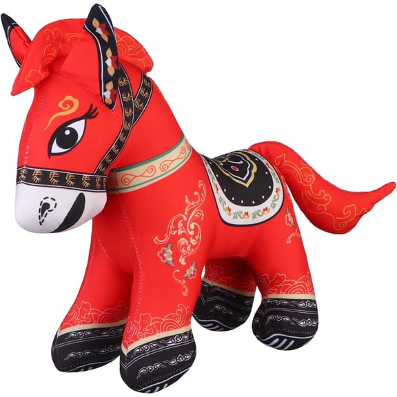 20 CM 2026 Year of The Horse Stuffed Animals Chinese New Year Plush Horse Mascot Doll Toys Zodiac Decor for Spring Festival Lunar New Years Gifts Blessing Souvenir (Fu Character Horse)
