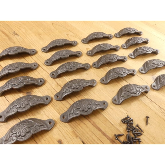 20 CUP PULLS 4 1/8 WIDE DRAWER VICTORIAN BIN HANDLES ANTIQUE LOOK IRON SET LOT