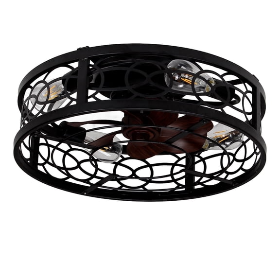 XYJBHB 20" Caged Ceiling Fan with Remote, Flush Mount Low Profile Ceiling Fan, 6-Speed Reversible DC Motor, Matte Black Fandelier, 1/2/4H Timer, for Bedroom, Kitchen, Room.