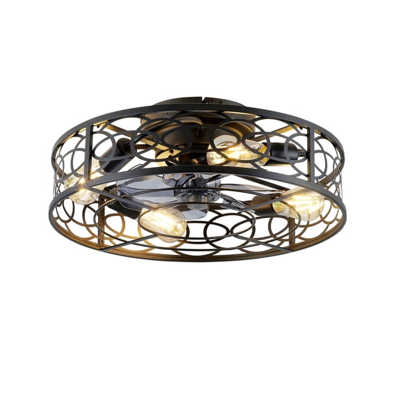 20" Caged Ceiling Fan with Lights & Remote, Bladeless Flush Mount, 6-Speed Reversible DC Motor, for Bedroom, Living Room - Bulbs Not Included