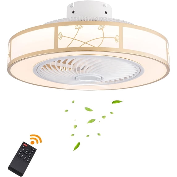 20'' Caged Low Profile Ceiling Fan with Light, Flush Mount Farmhouse Quiet Fandelier with Remote Control, 3 Color/3 Wind Speed/Timer, Small Gold Enclosed Bedroom Kitchen Ceiling Fan