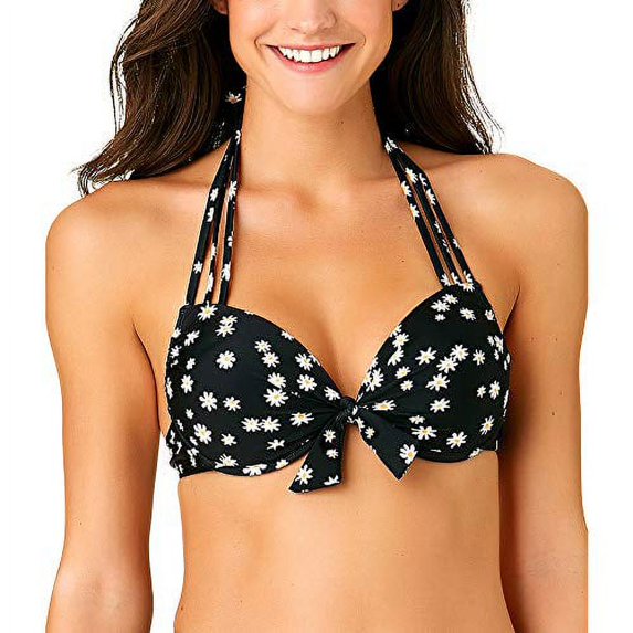 $20 California Waves Daisy Daze Printed Push Up Halter Top Black Size Medium