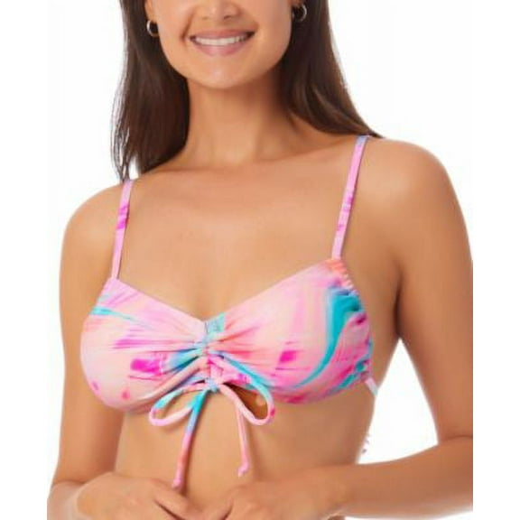 $20 California Waves Juniors Cinch-Front Strappy Bikini Top Pink Size Medium