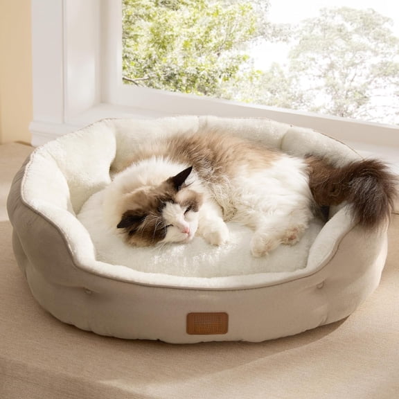 20" Camel Round Pet Bed - Washable Slip-Resistant for Small Dogs/Cats, Puppies/Kittens Indoor ()