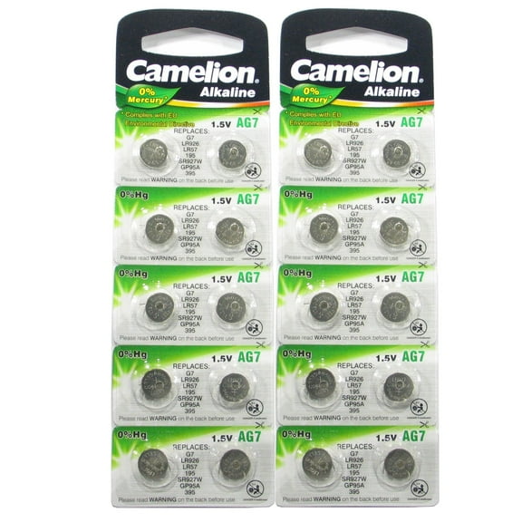 20 Camelion AG7 / LR57 / 195 / 395 Button Cell Battery Long Shelf Life 0% Mercury (Expire Date Marked)