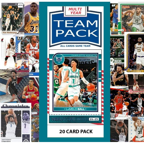20 Card Multiyear Team Pack Charlotte Hornets 2025 2026 2024 Topps Panini Lamelo Ball