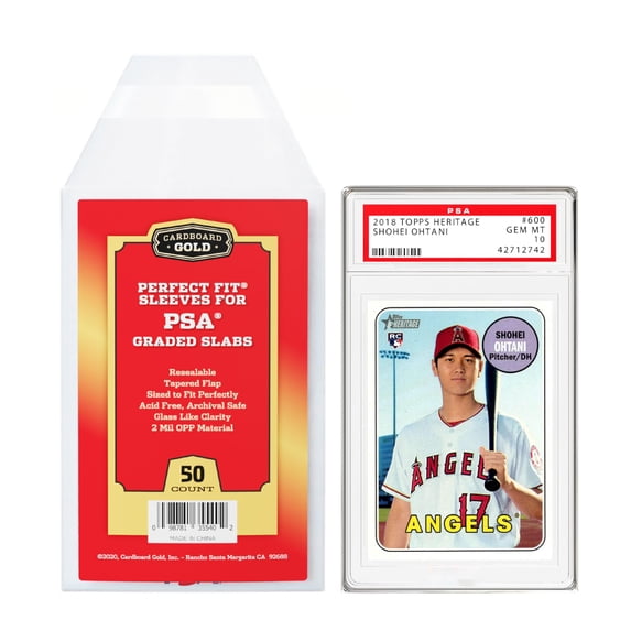 (20) Cardboard Gold PSA Graded Card Sleeves - Perfect Fit Resealable PSA Slab Sleeves Protector - Acid-Free - 50 Count Packs - Ideal for PSA Grading - Protective Card Slabs with Official PSA Logo