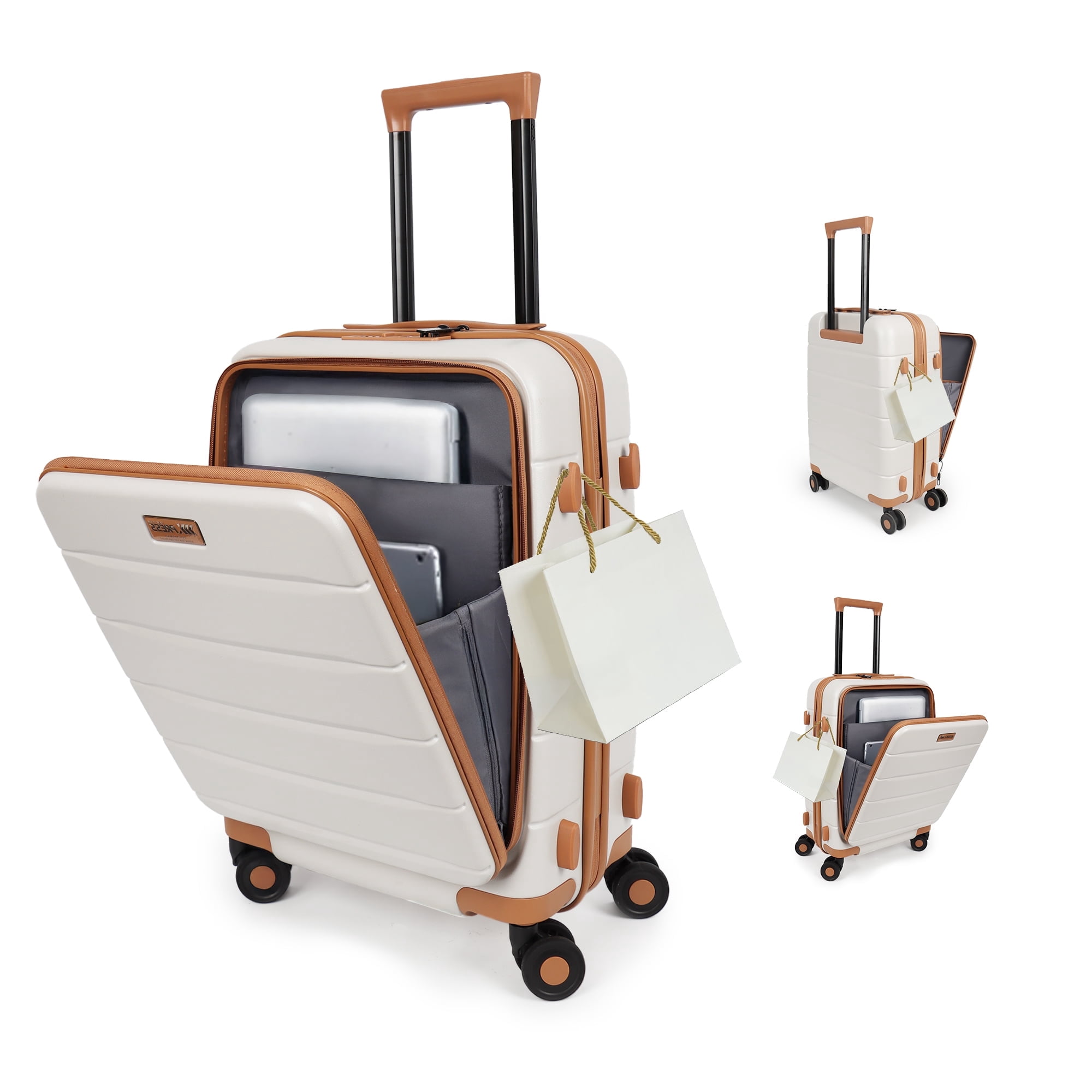Carry On Luggage 22 x 14 x 9 Airline Approved Lightweight Hardside Spinner Luggage with TSA Lock and Laptop Compartment, Beige, CY2431