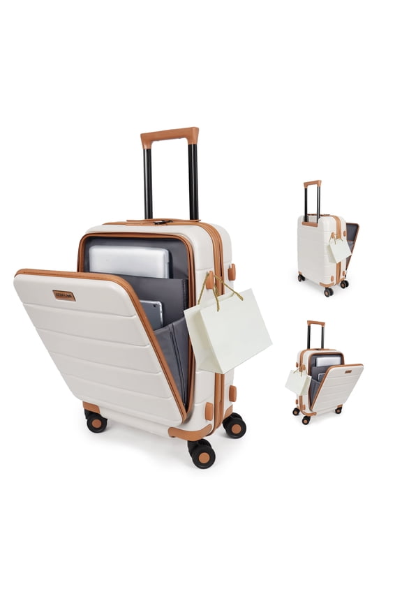 Carry On Luggage 22 x 14 x 9 Airline Approved Lightweight Hardside Spinner Luggage with TSA Lock and Laptop Compartment, Beige, CY2431