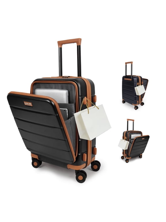 20-inch Hardside Carry on Luggage with TSA Lock and Laptop Pocket, Black, Cy2431