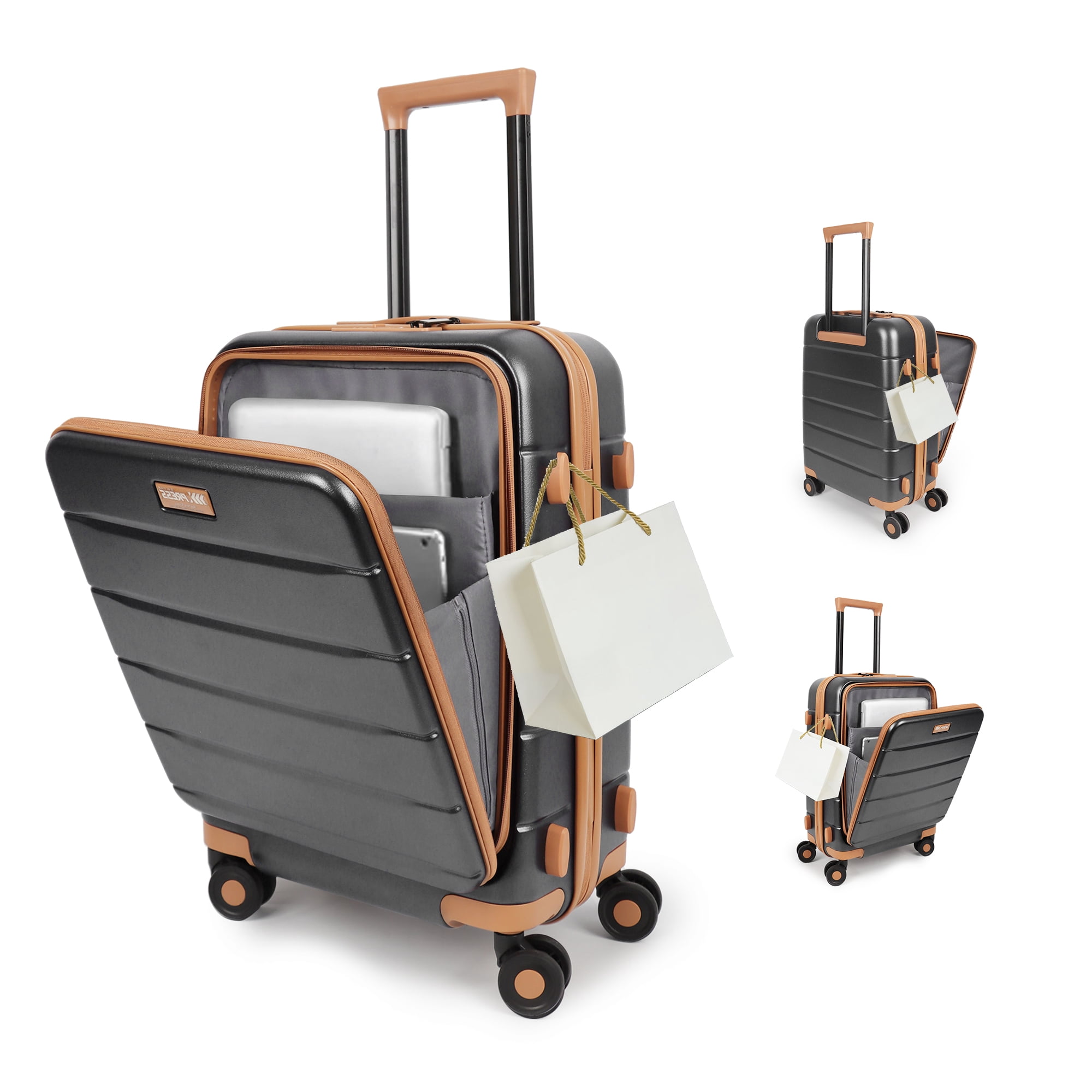 Carry On Luggage 22 x 14 x 9 Airline Approved Lightweight Hardside Spinner Luggage with TSA Lock and Laptop Compartment, Grey, CY2431