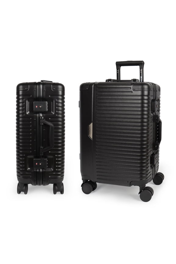 20 Inch Zipperless Carry-on Luggage Aluminum Frame Hardside Suitcase with Duoble TSA Lock, Airline Approved, Black - AL1377