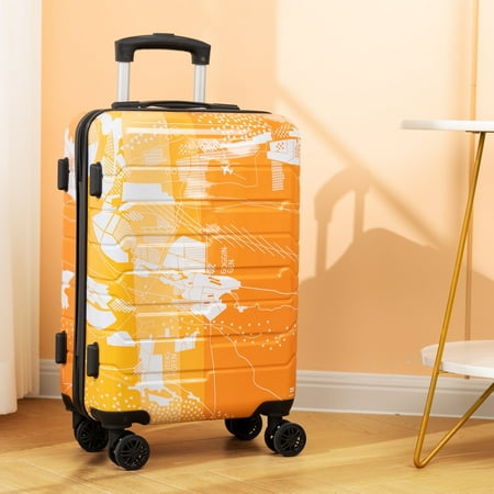 20" Carry-On Printed Luggage with Spinner Wheels, Hard Shell Durable Lightweight Travel Luggage with TSA Lock, Orange
