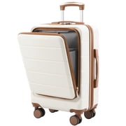 20Inch Carry On Luggage, Hardside Front Opening Spinner Suitcase for Travel, White Brown