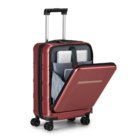 20” Carry-on Luggage, ABS+PC Expandable Suitcase with Front Laptop Pocket, Hardside Luggage with Wheels, Red