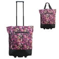 thumbnail image 1 of 20" Carry-on Rolling Luggage Bag,Print Shopping Bag Tote with Wheels,Portable Grocery Trolley Bag for Short Trips,Beach & Daily Use,Pink Floral - TF023, 1 of 7