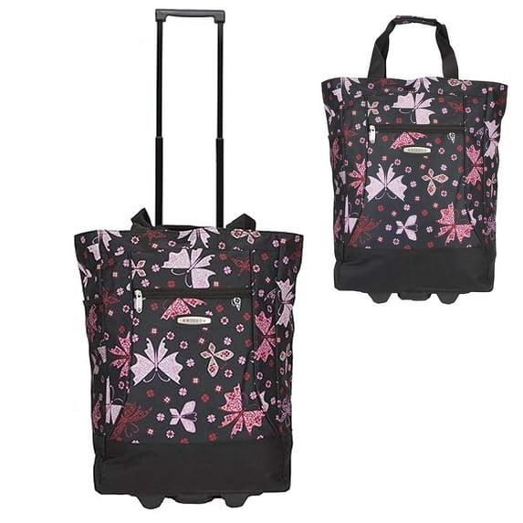 20" Carry-on Rolling Luggage Bag,Print Shopping Bag Tote with Wheels,Portable Grocery Trolley Bag for Short Trips,Beach & Daily Use,Butterfly Flower - TF023